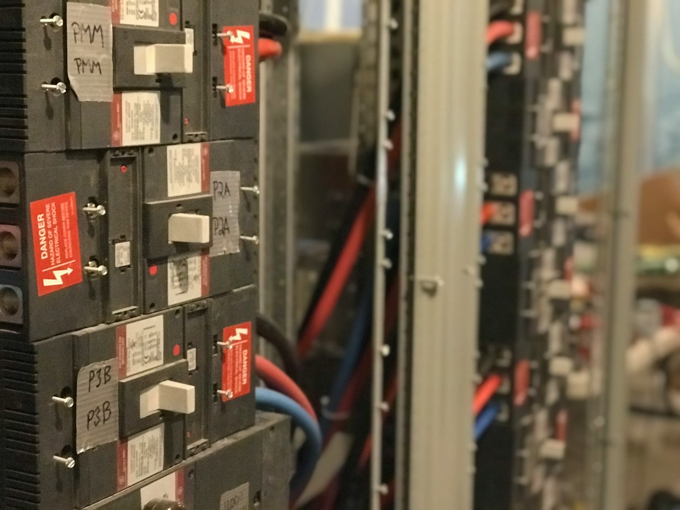 Labeled breakers in an electrical distribution panel